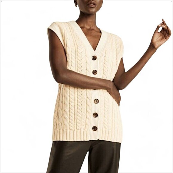 Rebecca Taylor Pearl Ivory White Cable Knit Contrast Vest Sweater Top NWT New S - Picture 4 of 8